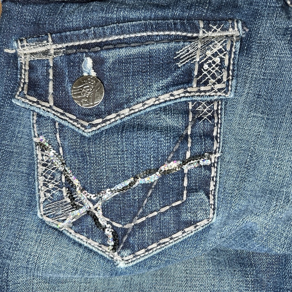 BKE Stella Boot Jeans Y2K Womens 24x31.5 Low Rise Stretch Bling Flap Pockets - Picture 8 of 14